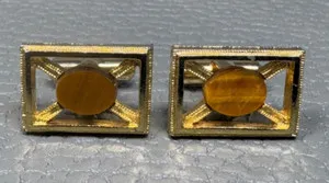 Authentic Golden Eye of the Sentinel: Vintage Tiger's Eye Cuff Links