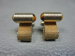 Authentic Vintage Tiger's Eye Wrap Around Yellow Gold Plated Cuff Links