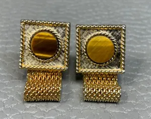Authentic Vintage Tiger's Eye Yellow Gold Plated Wrap Around Cuff Links