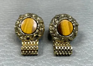 Authentic Celestial Tiger's Eye Gold‑Wrapped Cuff Links of Radiant Protection