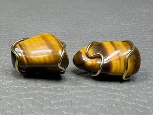Authentic The Gilded Sentinel: Vintage Tiger Eye and Gold Plated Cuff Links