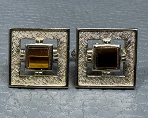 Authentic The Golden Gaze Shadow Box Tiger's Eye Cuff Links by Swank