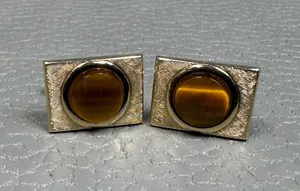 Authentic The Golden Gaze: Vintage Tiger's Eye and Bull's Eye Gold-Plated Cuffs