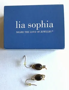 Authentic TIGER EYE GOLD PLATED PIERCED EARRINGS BY LIA SOPHIA - - ORIGINAL BOX!