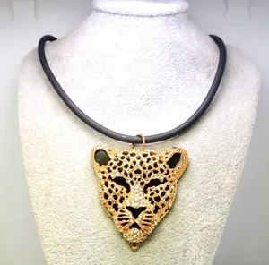 Authentic GORGEOUS LEOPARD TIGER HEAD 24K GOLD PLATED PENDANT NECKLACE