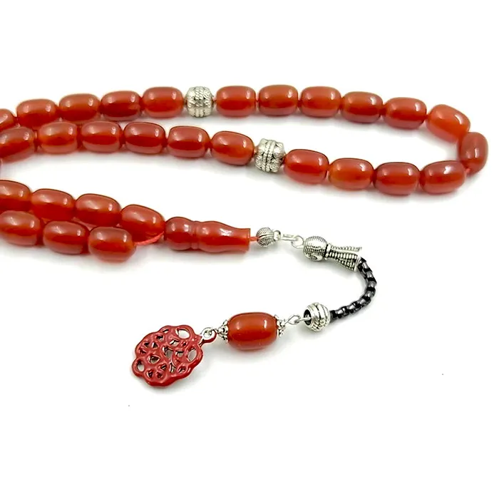 Authentic Crimson Celestial Chain: 5A Red Agate Tasbih of Divine Prayer