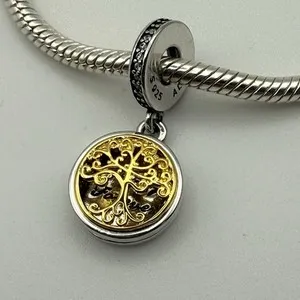 Authentic Ethereal Roots Tree of Life Dangle Charm - Believe Talisman in Sterling Silver with 14k Gold Plated Radiance