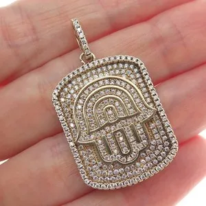 Authentic DESIGNS BY YAGI 925 Sterling Silver Gold Plated C Z Hamsa Hand of Fatima Pendant