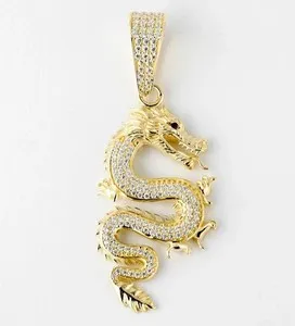 Authentic 2.50Ct Round Cut Lab Created Diamond Charm Dragon Pendant 14K Yellow Gold Plated