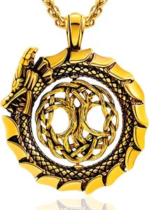 Authentic The Serpent of Yggdrasil: 18K Gold Plated Nordic Dragon Talisman