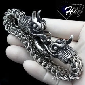 Authentic 9" Silver/Gold Plated Double Dragon Heads Franco Box Bracelet*103