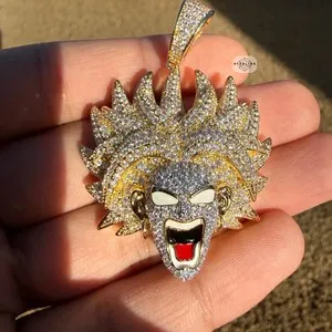 Authentic Dragon Fighter 14k Gold Plated Iced Pendant Anime + AntiTarnish Rope Chain