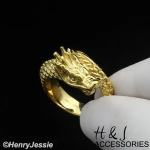 Authentic BIKER MEN Gold Plated 3D Dragon Shape Ring Size 8-13*AGR149