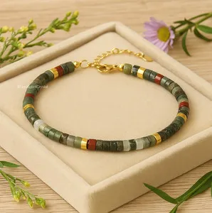 Authentic Dragon Bloodstone Bracelet Tube Beaded Adjustable Gold-Plated Chain Jewelry