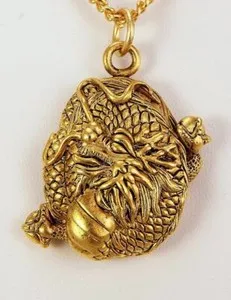 Authentic Zodiac Dragon Pendant 24K Gold Plated Pewter 18" Gold Plated Chain 1-1/4" Tall