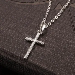 Authentic Simple Silver Gold Plated Cross Pendant Necklace Women Men's Jewelry