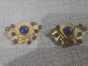 Authentic Vintage Gale Rothstein Semi-Precious Stones Gold Plated Clip-on Earrings