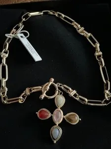 Authentic Atterri woman owned Gold plated 18” Necklace Semi precious stones Cross pendant