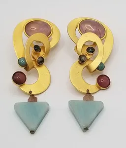 Authentic Celestial Harmonies: Gale Rothstein Semi-Precious Gold-Plated Talismanic Dangle Earrings