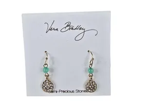 Authentic Vera Bradley Women's Gold Plated Crystal Turquoise Semi Precious Hook Earrings