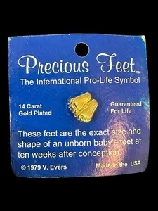Authentic Vintage Precious Feet 14K Gold Plated International Pro-Life Symbol USA Pin 1979