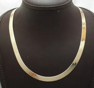 Authentic Technibond 7mm Herringbone Chain Necklace 14K Yellow Gold Plated Sterling Silver
