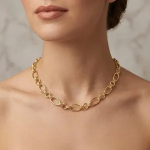 Authentic Technibond Diamond Cut Rolo Oval Chain Necklace 14K Yellow Gold Plated Silver