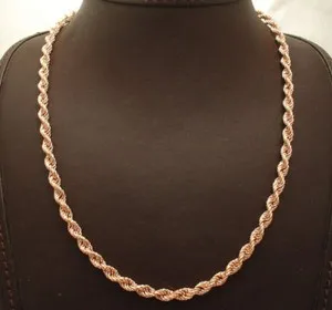 Authentic Technibond Diamond Cut Rope Chain Necklace 14K Rose Gold Plated Sterling Silver
