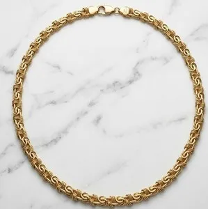 Authentic Technibond Diamond Cut Byzantine Chain Necklace 14K Yellow Gold Plated Silver