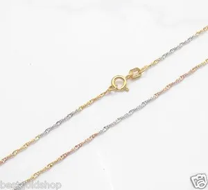Authentic Technibond Singapore Chain Necklace 14K TriColor Gold Plated Silver Italy