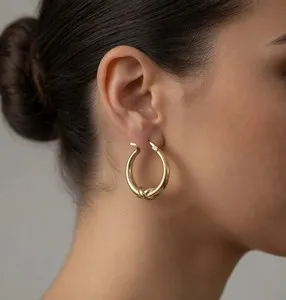 Authentic Technibond X Kiss Design Hoop Earrings 14K Yellow Gold Plated 925 Silver