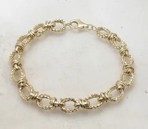 Authentic Technibond Diamond Cut Triple Oval Link Bracelet 14K Yellow Gold Plated Silver