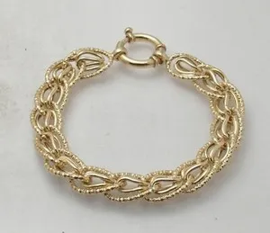 Authentic Technibond Diamond Cut Curb Oval Link Bracelet 14K Yellow Gold Plated Silver