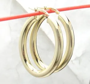 Authentic 1.5" Technibond Plain Oval Hoop Earrings 14K Yellow Gold Plated Silver 5mm