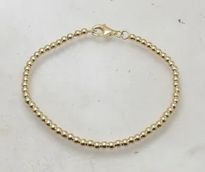 Authentic 7" Technibond Shiny Bead Ball Station Bracelet 14K Yellow Gold Plated Silver