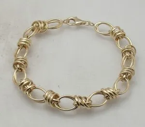 Authentic 8.25" Technibond Multi Oval Rolo Link Bracelet 14K Yellow Gold Plated Silver