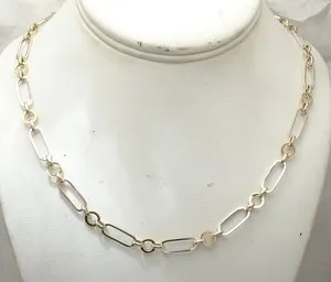 Authentic Ethereal Harmony: 18" Two-Tone Gold Plated Circle Oval Link Chain Necklace