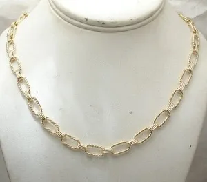 Authentic Technibond Twisted Oval Link Chain Necklace 14K Yellow Gold Plated Silver
