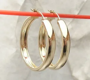 Authentic Technibond Polished Round Band Hoop Earrings 14K Yellow Gold Plated Silver