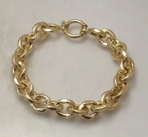 Authentic Technibond Twisted Diamond Cut Oval Link Bracelet 14K Yellow Gold Plated Silver