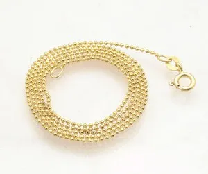 Authentic 1mm Technibond Solid Bead Ball Chain Necklace 14K Yellow Gold Plated Silver 925