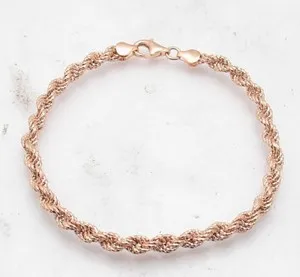 Authentic Technibond Diamond Cut Rope Link Bracelet 14K Rose Pink Gold Plated Silver 925