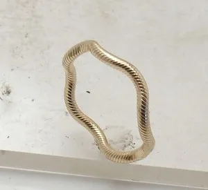 Authentic Size 9 Technibond Full Ribbed Wavy Band Ring 14K Yellow Gold Plated Real Silver