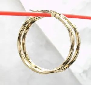 Authentic 1 3/8" Technibond Twisted Round Hoop Earrings 14K Yellow Gold Plated Silver
