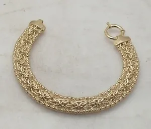 Authentic 8" Technibond Popcorn Chain Byzantine Bracelet 14K Yellow Gold Plated Silver