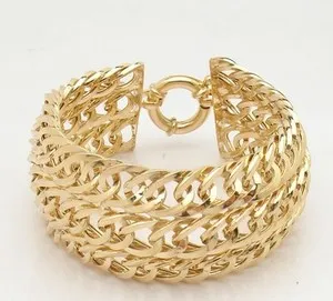 Authentic 8" Technibond 1" Wide Triple Curb Bracelet 14K Yellow Gold Plated 925 Silver