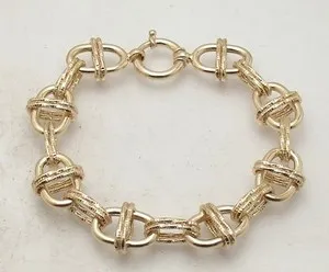 Authentic Technibond Diamond Cut Polished Oval Bracelet 14K Yellow Gold Plated 925 Silver