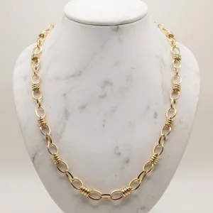 Authentic 14K Yellow Gold Plated Silver Technibond Knife Edge Triple Oval Chain Necklace