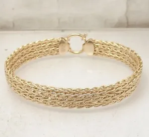 Authentic Technibond Handmade Mirror Wheat Spiga Bracelet 14K Yellow Gold Plated Silver