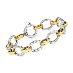 Authentic 7" Technibond Twisted Oval Link Bracelet 14K Two-tone Gold Plated 925 Silver